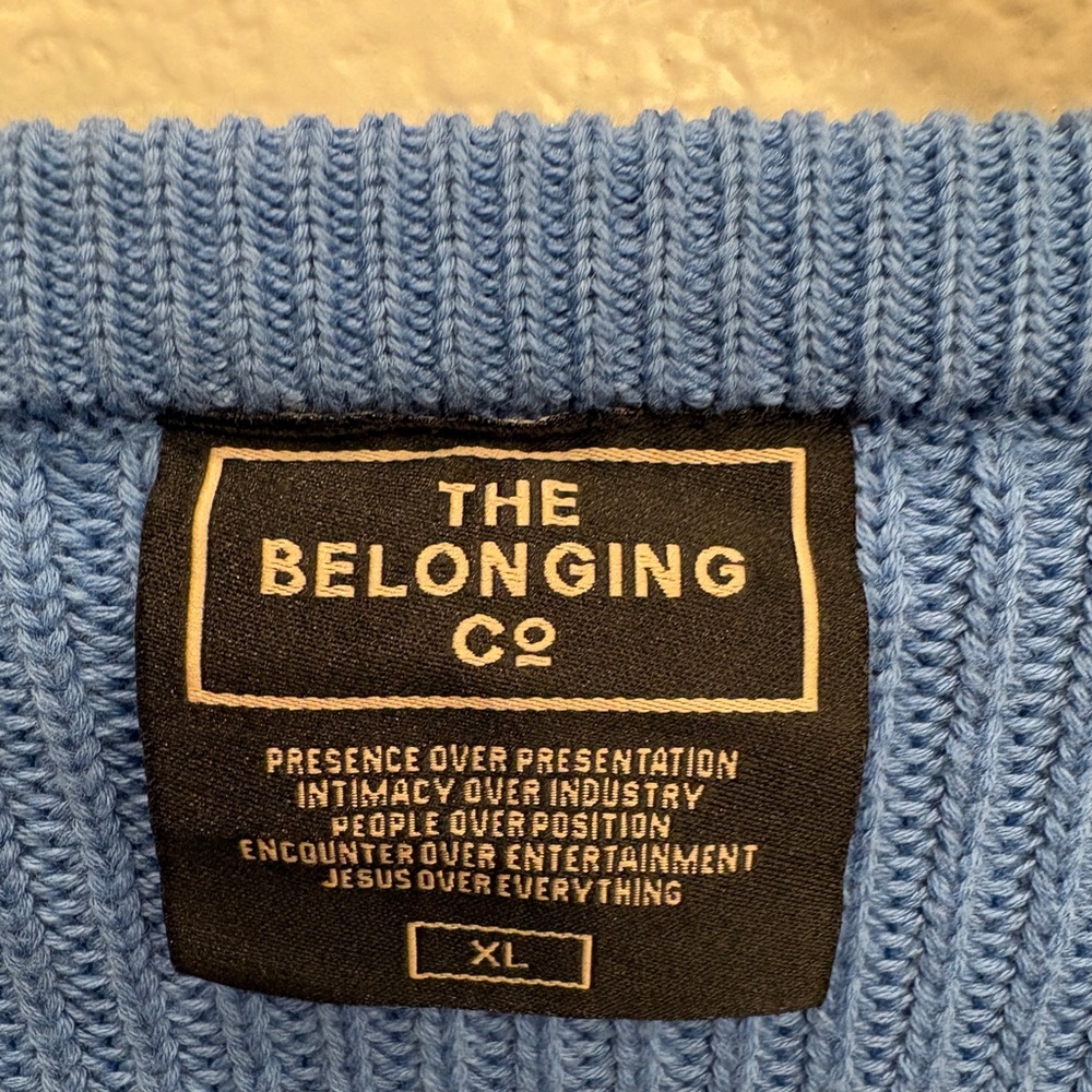 The Belonging Conference Church Merch Apparel Blue Sweater Unisex NWOT XL - Picture 7 of 14